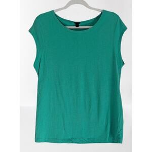 Womens J CREW Cap Sleeve Green Cotton / Linen Shirt Size LARGE